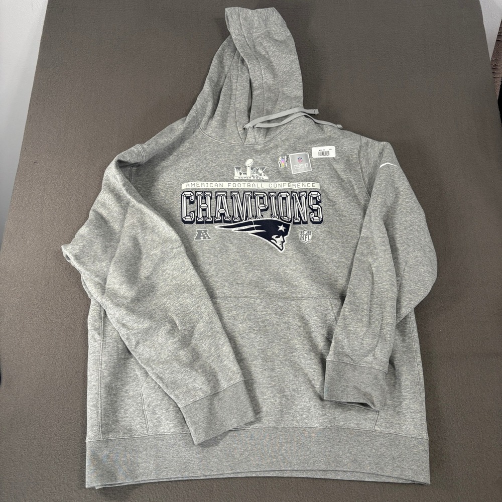 Nike New England Patriots AFC Champions Hoodie Mens XXL Gray Super Bowl LIII